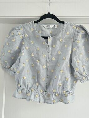 & Other Stories Light Blue Daisy Embroidered Top
